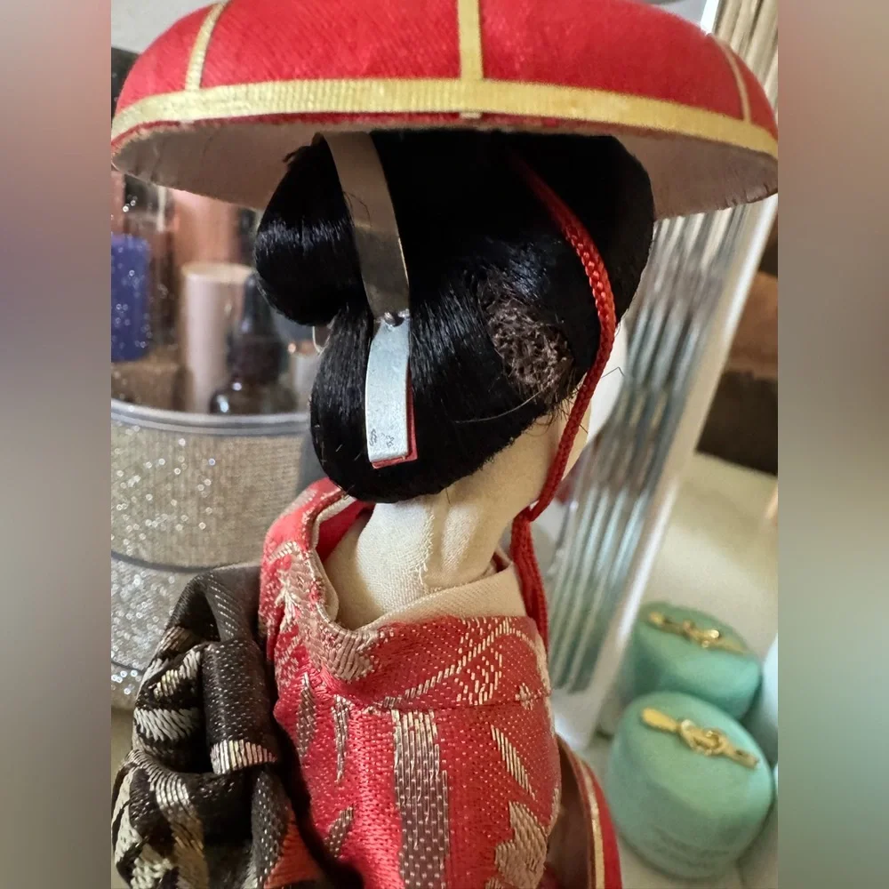 Vintage Japanese Kimekomi Festival Dancer Doll in Red Kimono